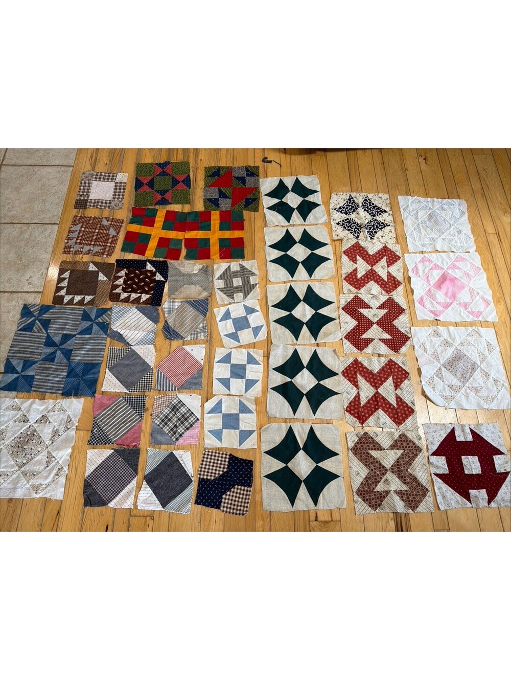 Vtg Antique Quilt Blocks Mixed Pattern Lot 37 Patchwork Crafts Handmade Cotton